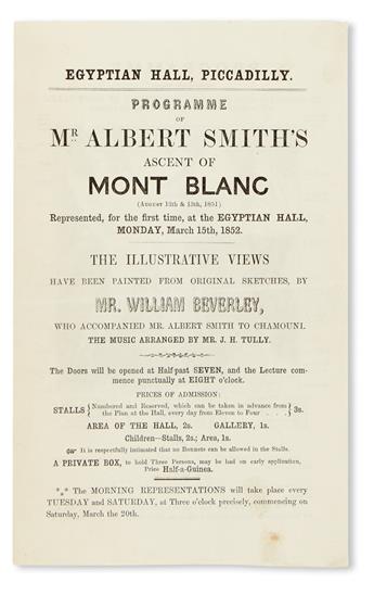 TRAVEL  SMITH, ALBERT. Programme of Mr. Albert Smiths Ascent of Mont Blanc. 1852? + A Hand-Book of Mr. Albert Smiths Ascent. 1858